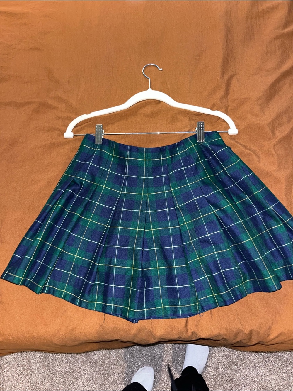 H&M Green and Navy Plaid Skater Skirt